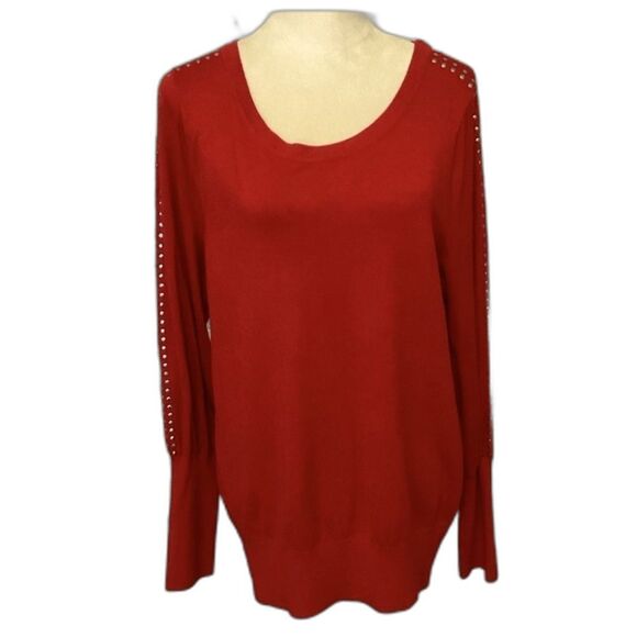 Alfani Sweater Women’s Size XL Color Red Silver Studding on Shoulder L- Sleeve - Picture 1 of 8